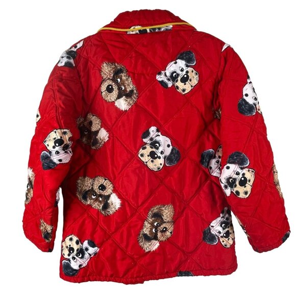 Vintage 60s Kids Pajama Set Size XL Heavy Quilted Dog Print Sleepwear Red Red - Picture 4 of 16